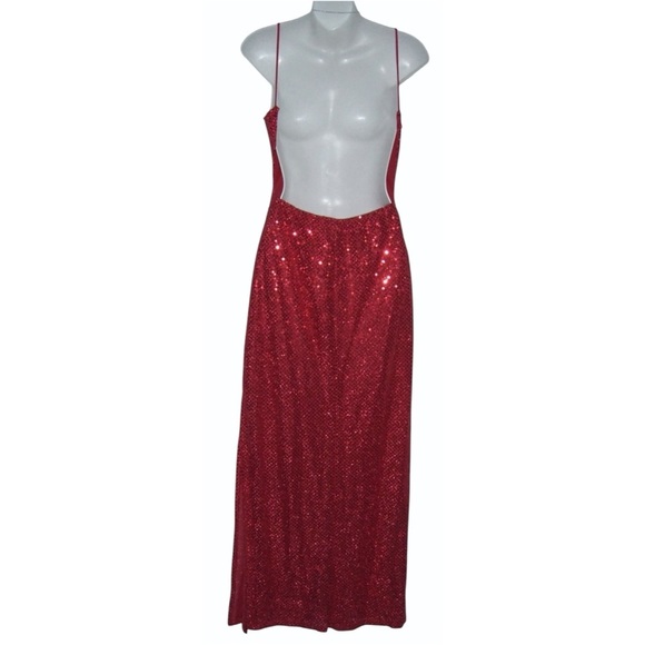 Taboo Dress Vintage 90s Red Sequin Glitter Open Back Hollywood y2k Prom Fairy - Picture 5 of 14